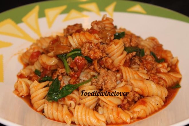 Rustic Style Pasta with Veal, Porcini Mushrooms and Spinach