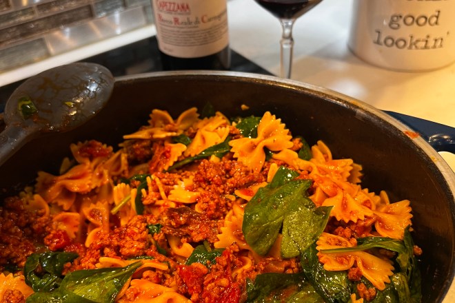 Rustic Pasta with Meat, Porcini mushrooms, and Spinach
